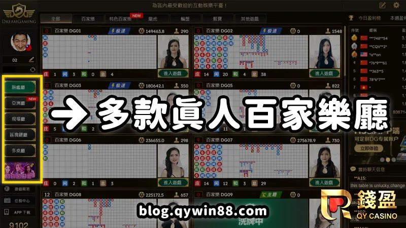 (多款真人百家樂廳別種類|遊戲頁面)